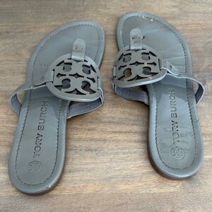 Tory Burch Gray Logo Cutout Miller Sandals